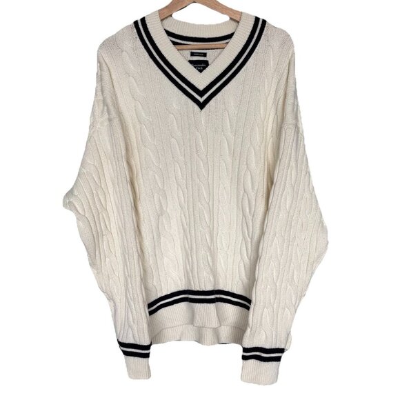 Abercrombie & Fitch Sweaters - ABERCROMBIE & FITCH Cable knit Oversized Varsity Prep Sweater Women’s XL Tennis